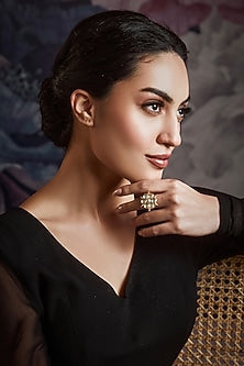 Gold Finish Kundan & Motif Floral Ring