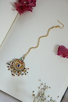 Gold Finish Kundan & Shell Pearl Maang Tikka