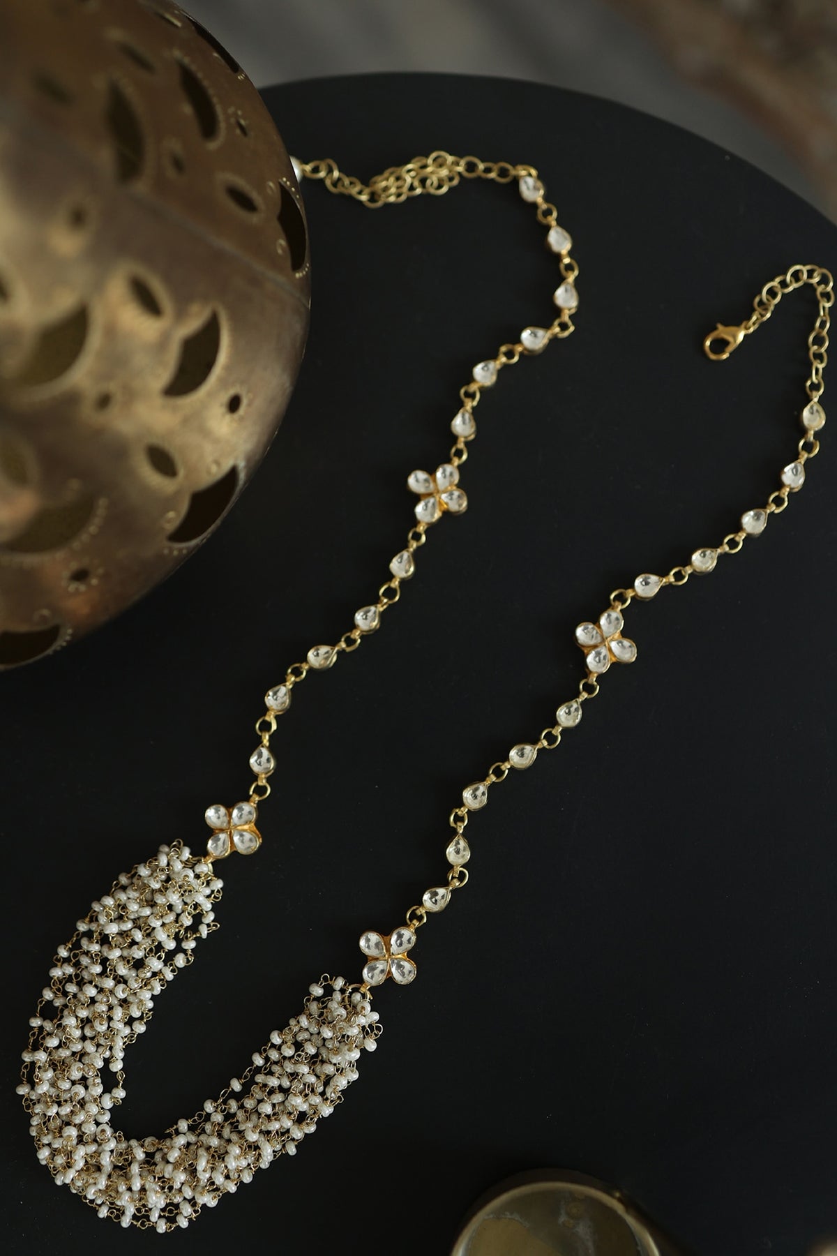 Gold Finish Polki & Shell Pearl Necklace