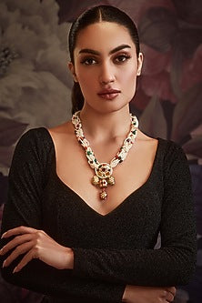 Gold Finish Multi-Colored Semi-Precious Stone Pendant Necklace