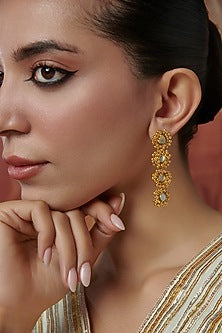 Gold Plated Mother Of Pearl & Ghungroo Dangler Earrings