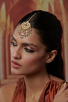 Gold Plated Kundan Polki & Pearl Maangtikka