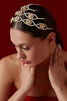 Gold Finish Kundan Polki & Pearl Mathapatti