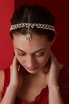 Gold Finish Kundan Polki & Pearl Mathapatti