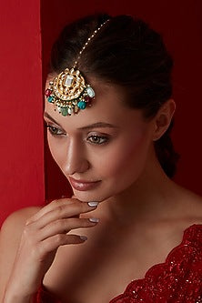 Gold Finish Kundan & Multi-Colored Stone Maangtikka