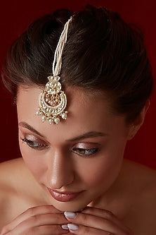 Gold Finish Kundan & Shell Pearl Maangtikka
