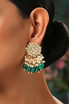 Gold Finish Emerald Earrings