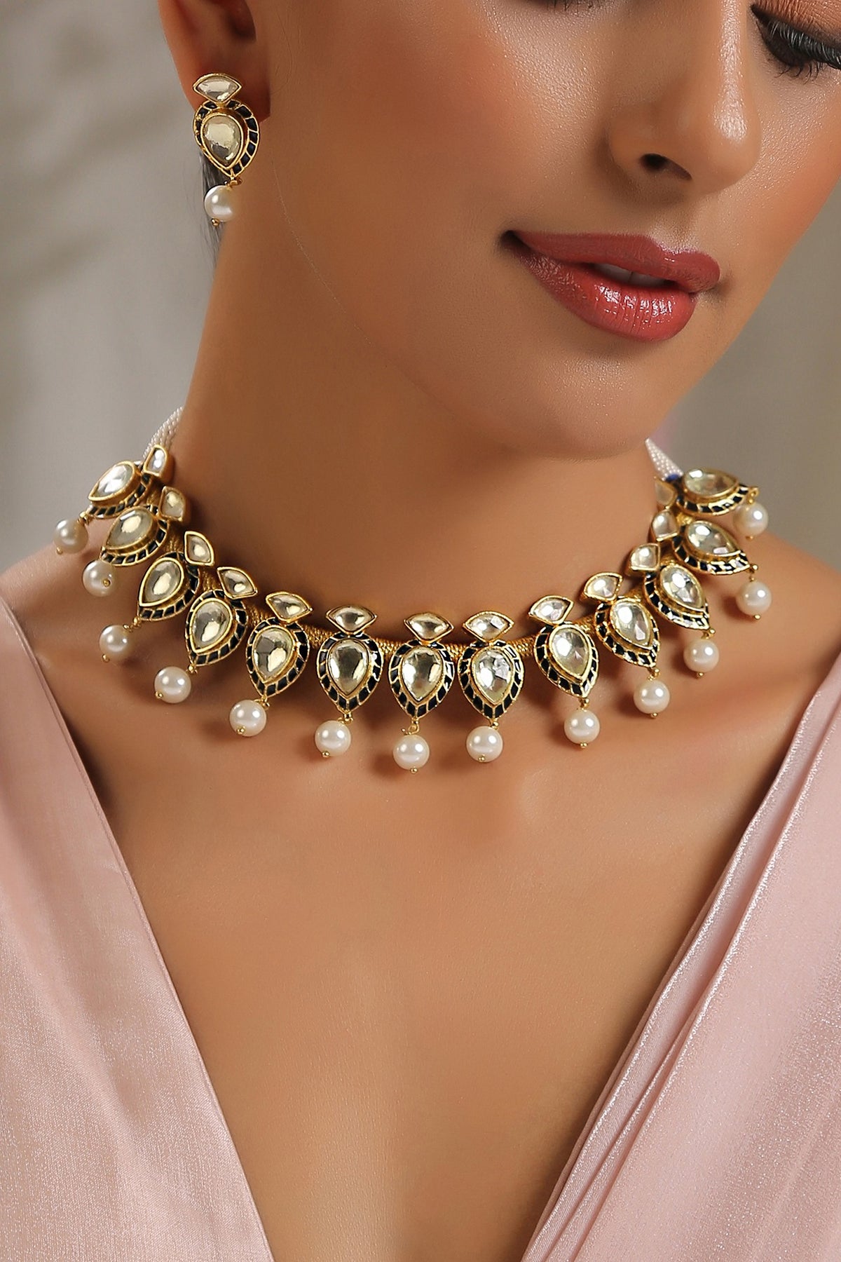Gold Finish Meenakari Choker Necklace Set