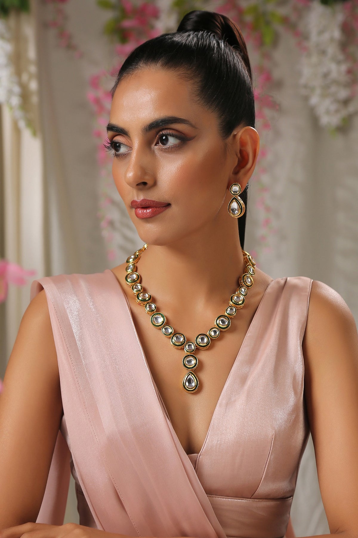Gold Finish Necklace Set With Uncut Kundan