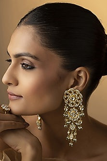 Gold Finish Kundan & Pearl Dangler Earrings