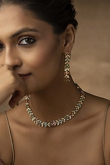 Gold Finish Multi-Colored Jadau Choker Necklace Set