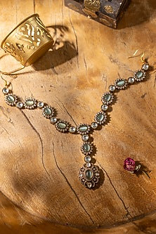 Gold Finish Kundan Polki & Fluorite Stone Mathapatti