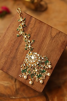 Gold Finish Multi-Colored Stone & Kundan Polki Maangtikka