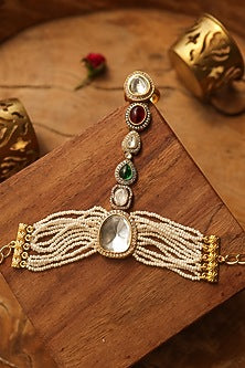 Gold Finish Kundan Polki & Pearl Hathphool