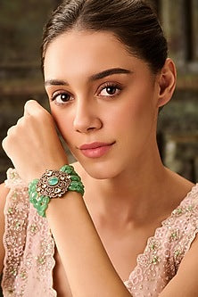 Gold Plated Kundan Polki & Green Onyx Bracelet