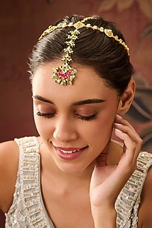 Gold Plated Kundan Polki Adjustable Floral Mathapatti