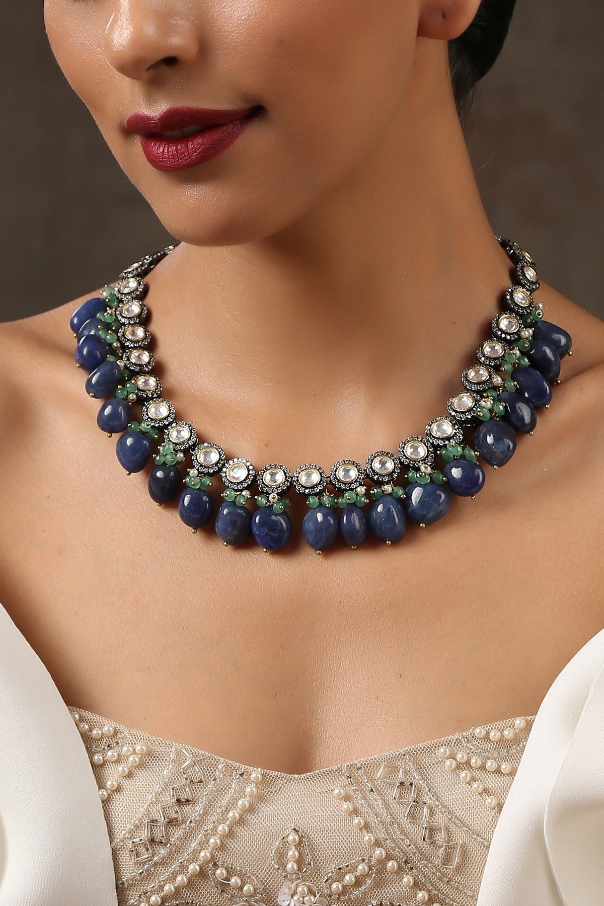 Rhodium & Gold Finish Polki Choker Necklace