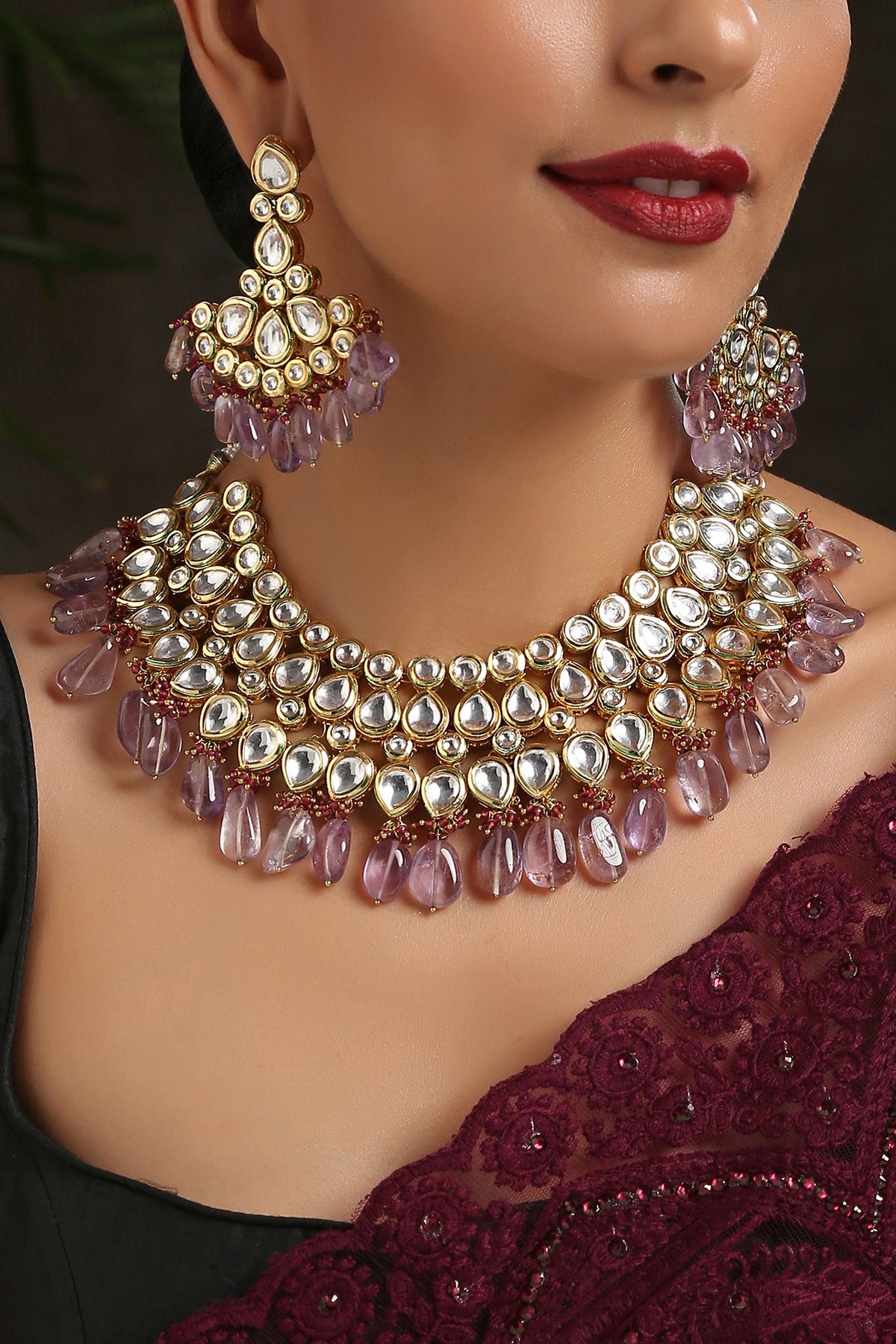Gold Finish Kundan Choker Necklace Set