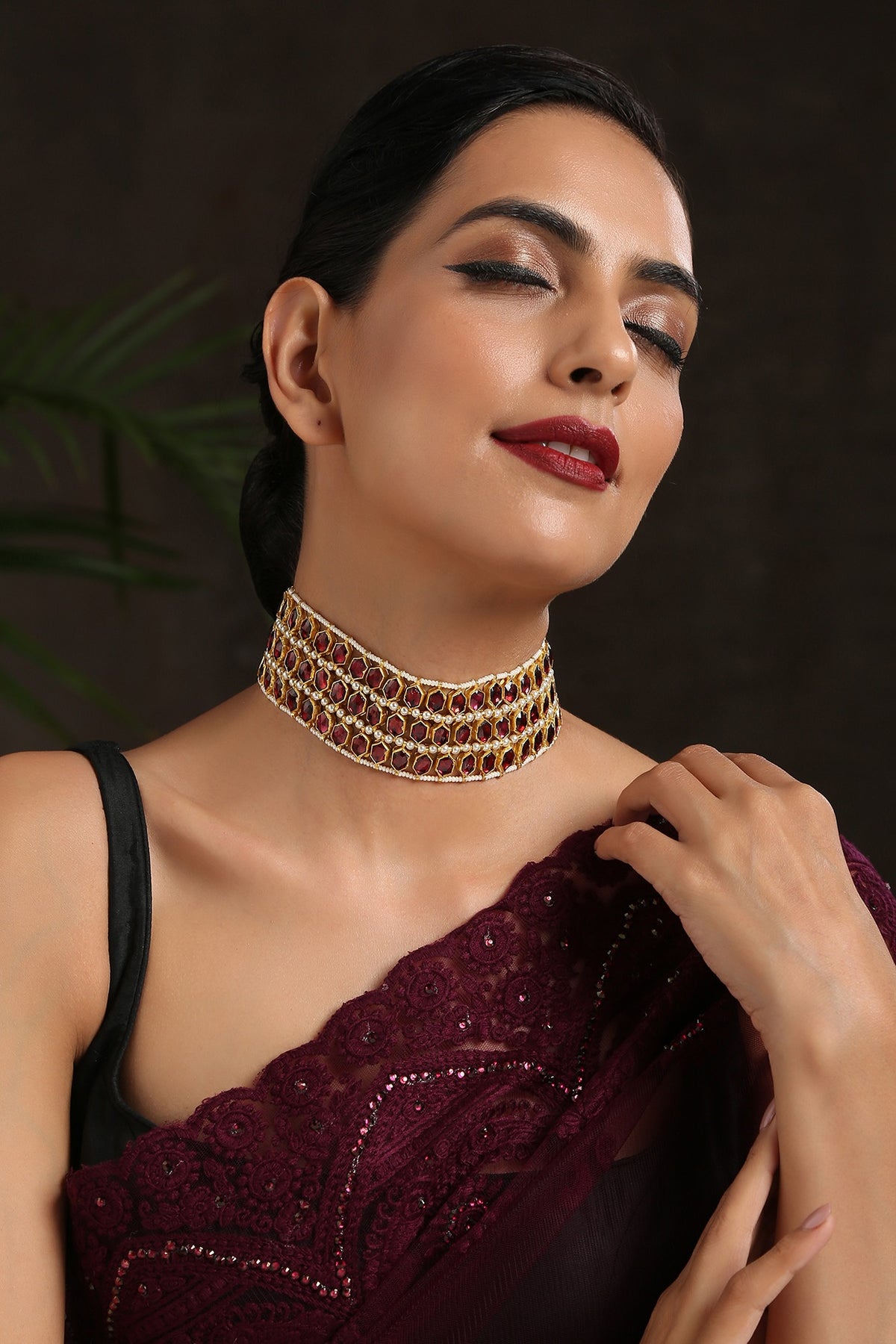 Gold Finish Pearls Choker Necklace