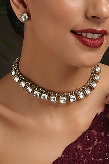 Gold Finish Polki Necklace Set