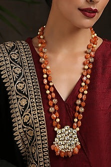Gold Finish Kundan & Beads Long Necklace