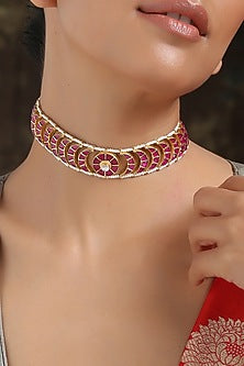 Gold Finish Ruby Choker Necklace