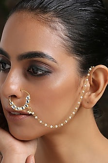 Gold Finish Nose Ring With Shell Pearls