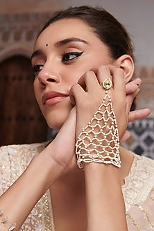 Gold Plated Kundan Polki & Seed Pearl Hathphool