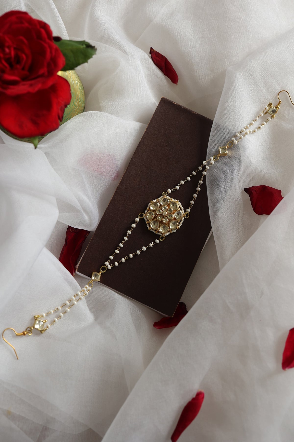 Gold Plated Kundan Polki & Pearl Headband