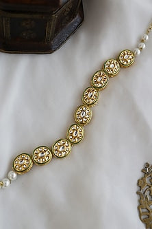 Gold Finish Kundan Polki Mathapatti In Sterling Silver