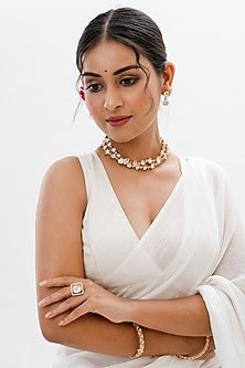 Gold Plated Kundan Polki Handcrafted Layered Necklace Set