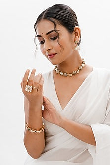 Gold Plated Kundan Polki & Emerald Stone Handcrafted Meenakari Floral Necklace Set