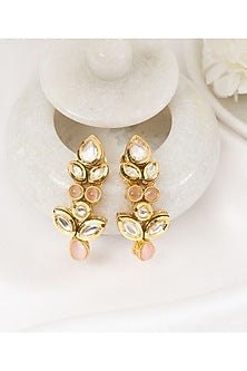 Gold Plated Peach Kundan Polki Earrings