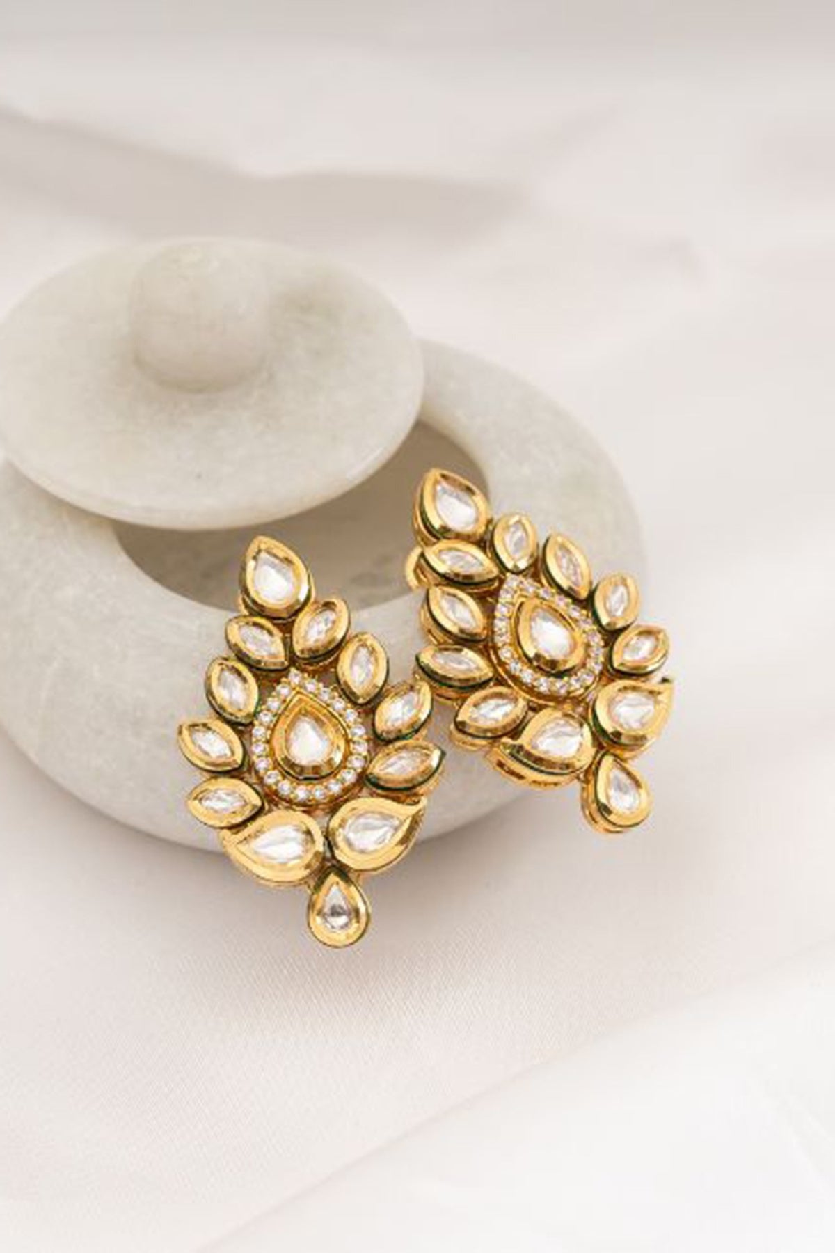Gold Plated Kundan Polki Stud Earrings