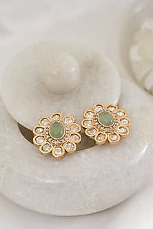 Gold Plated Kundan Polki Stud Earrings