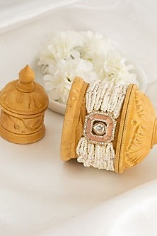 Gold Plated Kundan Polki & Pink Mother Of Pearl Adjustable Bracelet