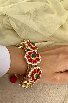 Gold Finish Ruby & Pachi Kundan Bangle