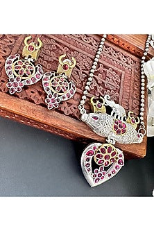 Oxidised Finish Elephant Pendant Long Necklace Set