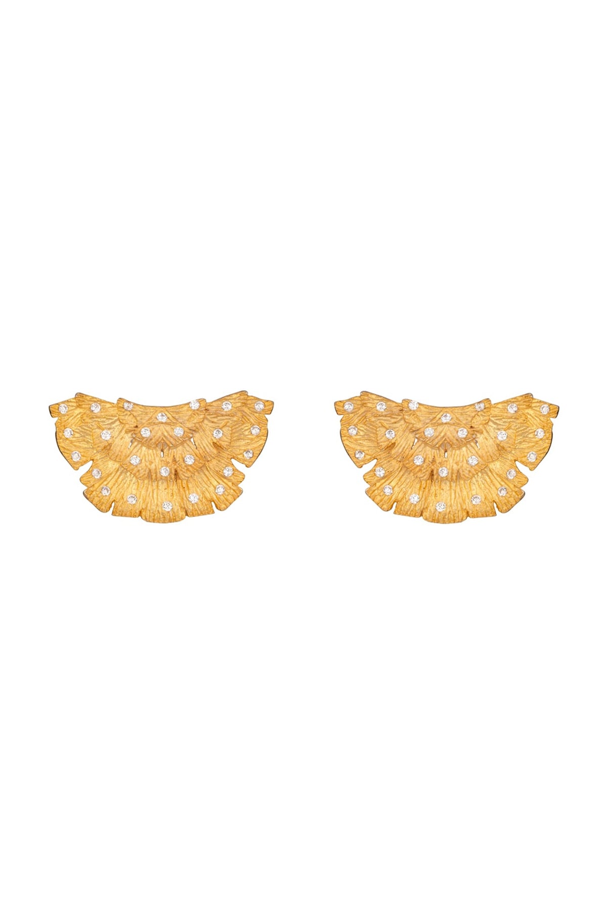 Gold Finish Ginkgo Leaf Motif Stud Earrings