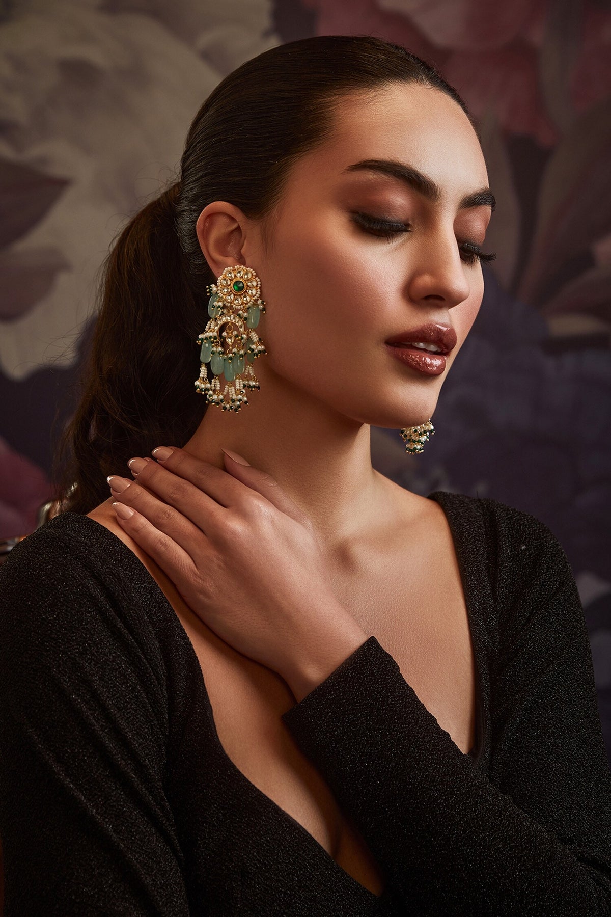 Mint Kundan Pearl Danglers & Drops