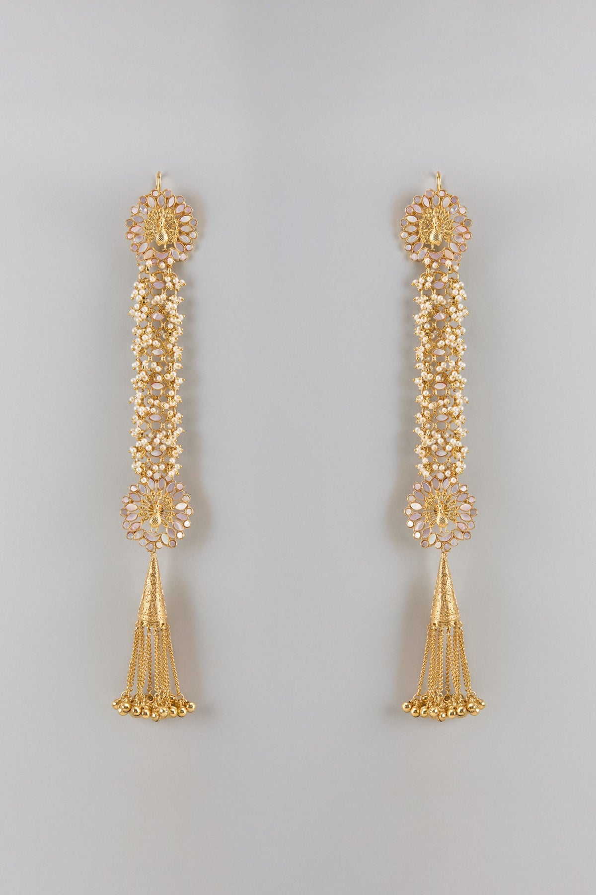 Gold Finish Kundan Polki Dangler Earrings
