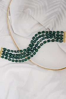 Gold Finish Green Beaded Choker Necklace