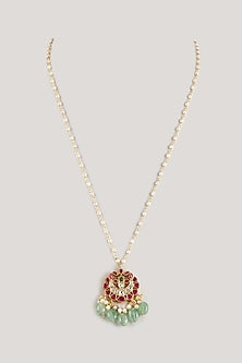 Gold Finish Kundan Polki & Natural Stone Pendant Necklace