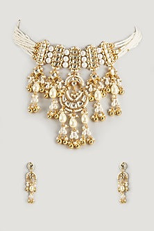 Gold Finish Kundan Polki & Pearl Choker Necklace Set