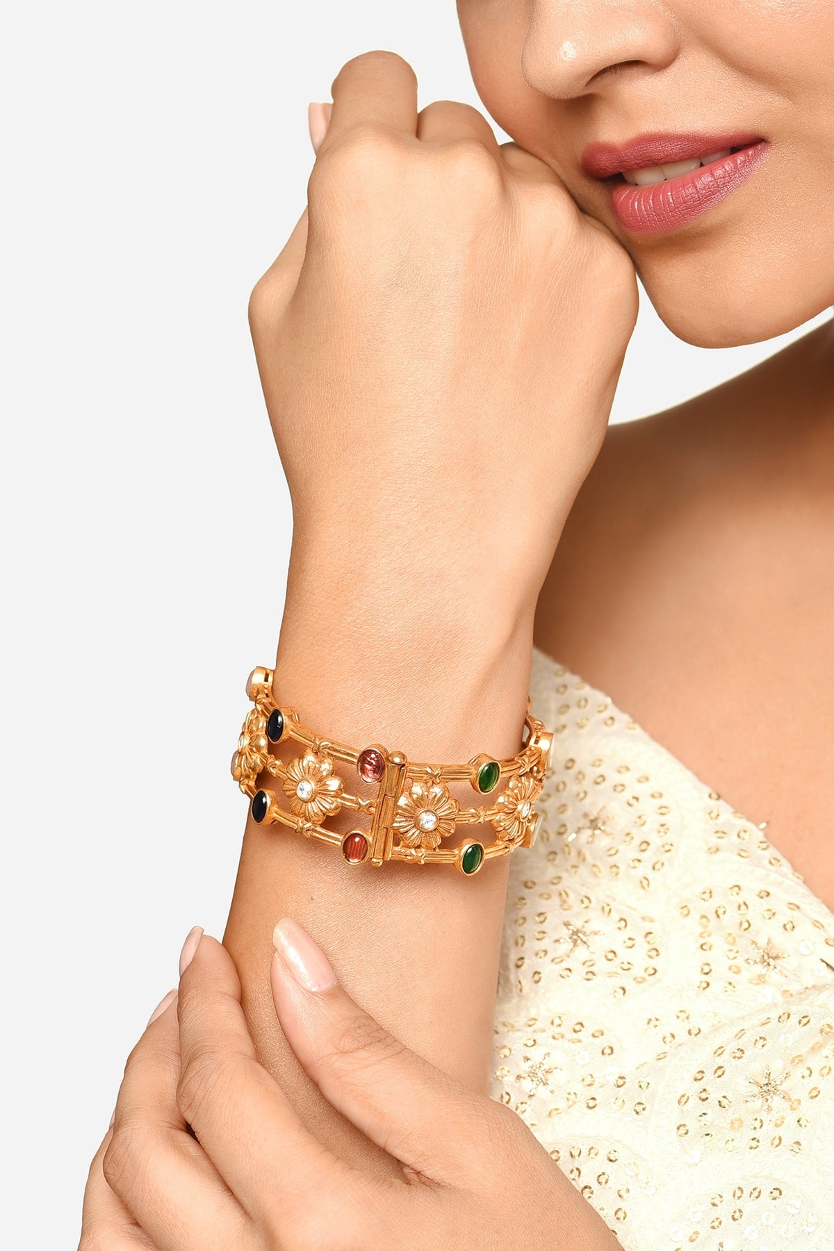 Gold Finish Multi-Colored Stone Bangle