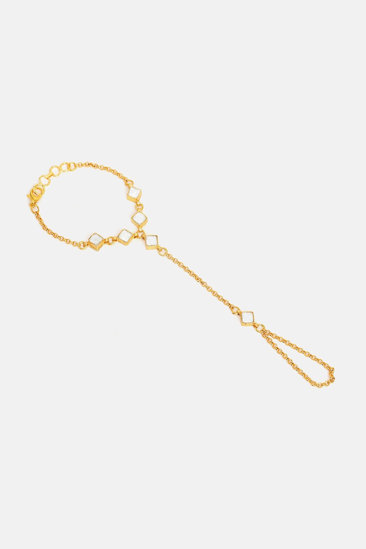 Gold Finish Glass Kundan Haathphool For Girls (Set of 2)