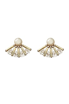 Gold Plated Swarovski Pearl Earrings In Brass
