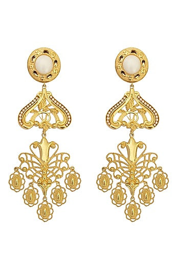 Gold Plated Swarovski Pearl Dangler Earrings