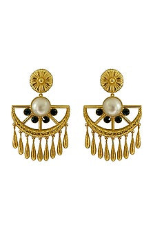 Gold Plated Swarovski Pearls Dangler Earrings In Brass
