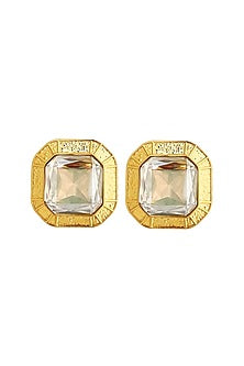 Gold Plated Square-Cut Crystal Stud Earrings